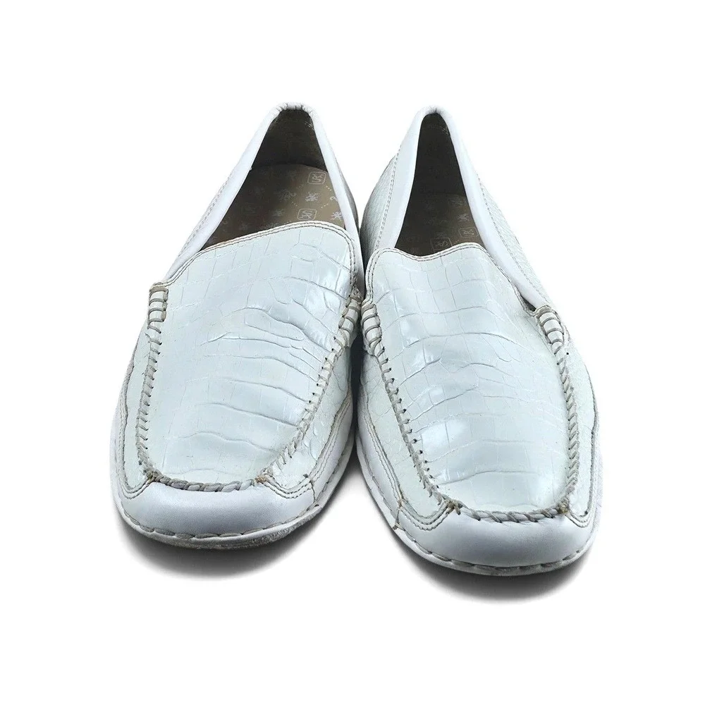 Stacy Adams Loafers Mens 9.5 White Excellent Croc Embossed Leather Driving Shoes